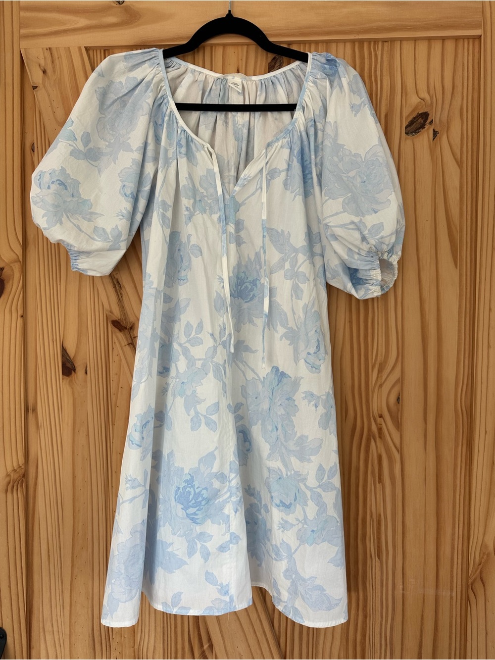 H&M Pale Blue Floral Puff-Sleeve Mini Dress